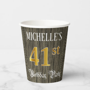 41st Birthday Party — Faux Gold & Faux Wood Look Paper Cups