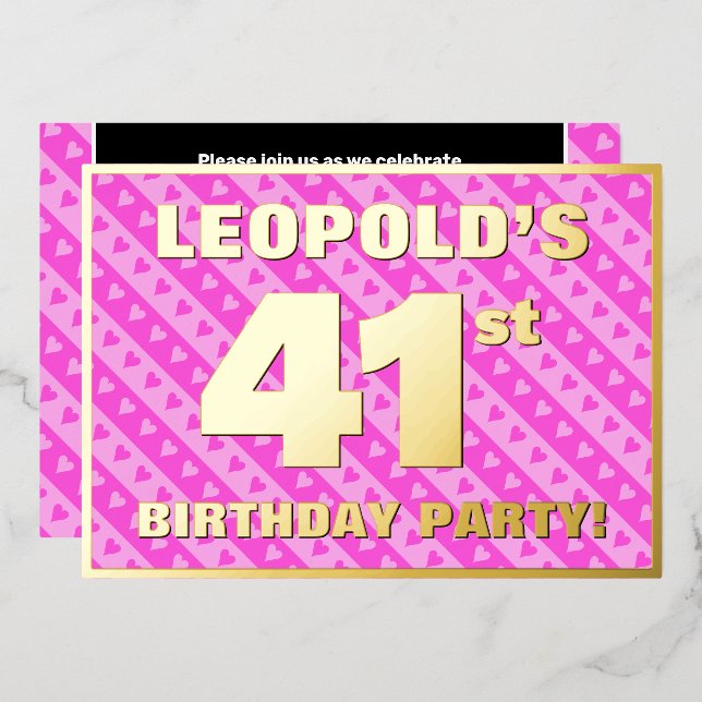 41st Birthday Party — Fun Pink Hearts and Stripes (Front/Back)
