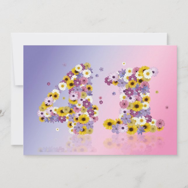 41st Birthday party, with flowered letters Invitation (Front)