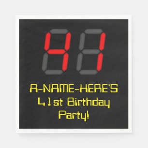 41st Birthday: Red Digital Clock Style "41" + Name Napkin