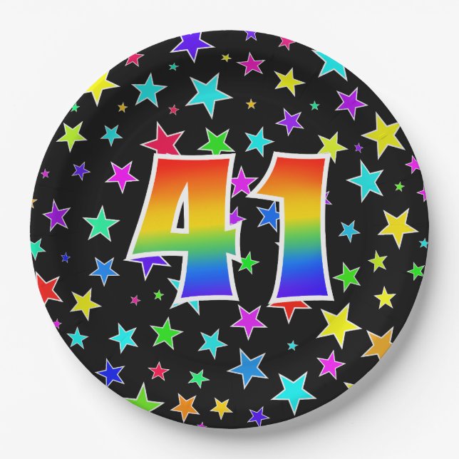 41st Event: Bold, Fun, Colourful Rainbow 41 Paper Plate (Front)