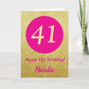 41st Happy Birthday Hot Pink and Gold Glitter Card