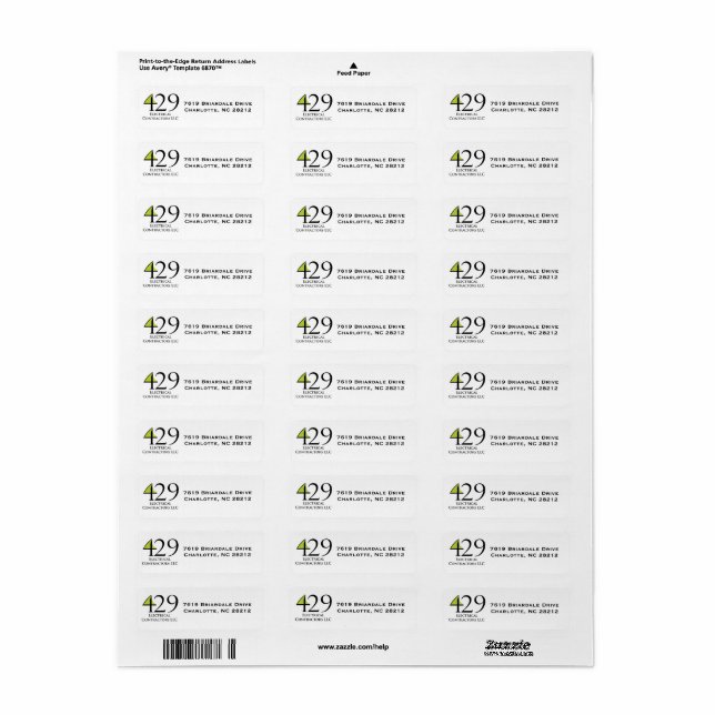 429 Electrical Business return address labels (Full Sheet)