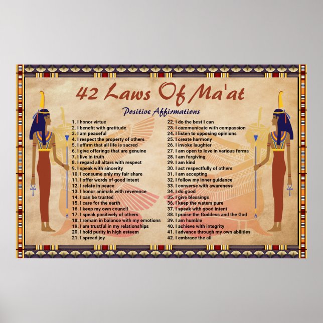 42 Laws Of Maat - Positive Affirmations Poster (Front)