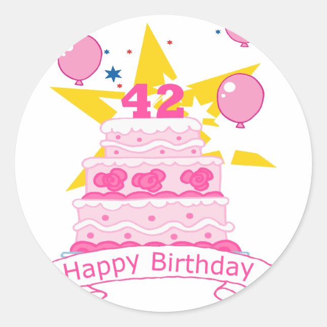 42 Year Old Birthday Cake Classic Round Sticker (Front)
