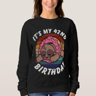 42 Years Old Funny Sloth And Doughnut Retro Vintag Sweatshirt