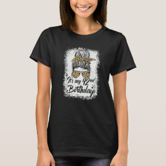 42 Years Old Messy Bun Leopard It's My 42nd Birthd T-Shirt