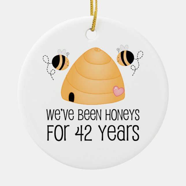 42nd Anniversary Couple Gift Ceramic Tree Decoration (Front)