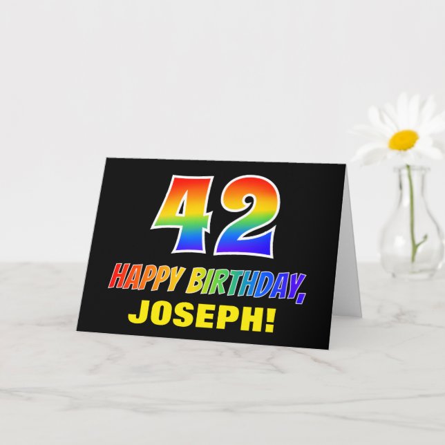 42nd Birthday: Bold, Fun, Simple, Rainbow 42 Card (Small Plant)