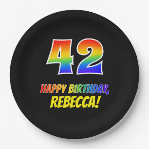 42nd Birthday: Bold, Fun, Simple, Rainbow 42 Paper Plate