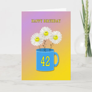 42nd Birthday card with happy smiling flowers