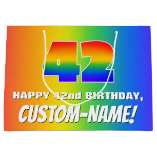 42nd Birthday: Colourful, Fun Rainbow Pattern # 42 Large Gift Bag