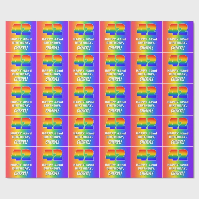 42nd Birthday: Colourful, Fun Rainbow Pattern # 42 Wrapping Paper (Seam)