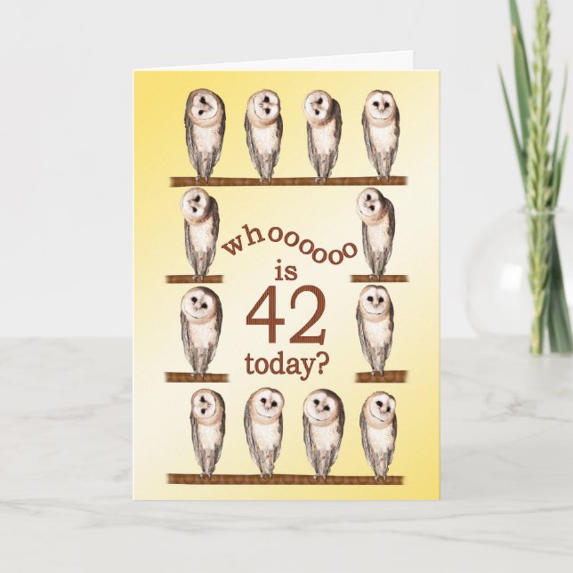 42nd birthday, Curious owls card. Card (Front)