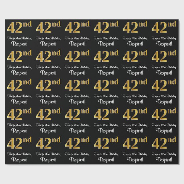 42nd Birthday: Elegant Luxurious Faux Gold Look # Wrapping Paper (Flat)