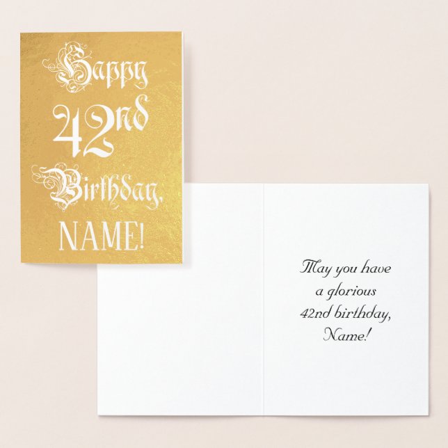 42nd Birthday: Elegant, Ornate Script; Custom Name Foil Card (Display)