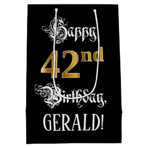 42nd Birthday ~ Fancy Script; Faux Gold Look; Name Medium Gift Bag