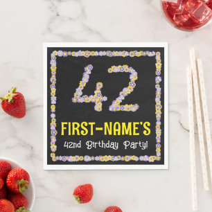 42nd Birthday: Floral Flowers Number, Custom Name Napkin