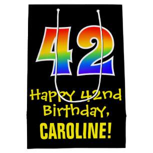 42nd Birthday: Fun, Bold, Colourful, Rainbow "42" Medium Gift Bag
