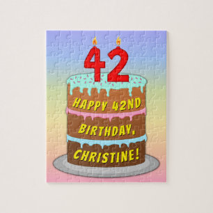 42nd Birthday: Fun Cake and Candles + Custom Name Jigsaw Puzzle