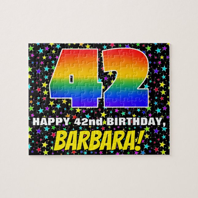 42nd Birthday — Fun, Colourful Star Field Pattern Jigsaw Puzzle (Horizontal)