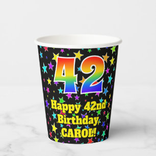 42nd Birthday: Fun Stars Pattern and Rainbow 42 Paper Cups