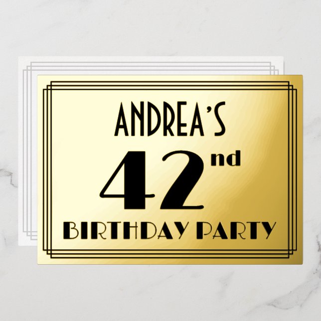 42nd Birthday Party — Art Deco Look “42” + Name (Front/Back)
