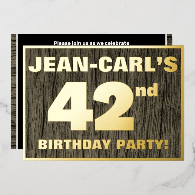 42nd Birthday Party: Bold, Faux Wood Grain Pattern (Front/Back)