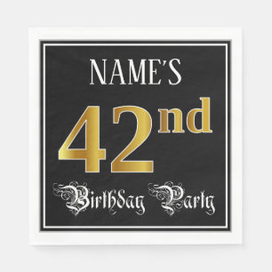 42nd Birthday Party — Fancy Script, Faux Gold Look Napkin