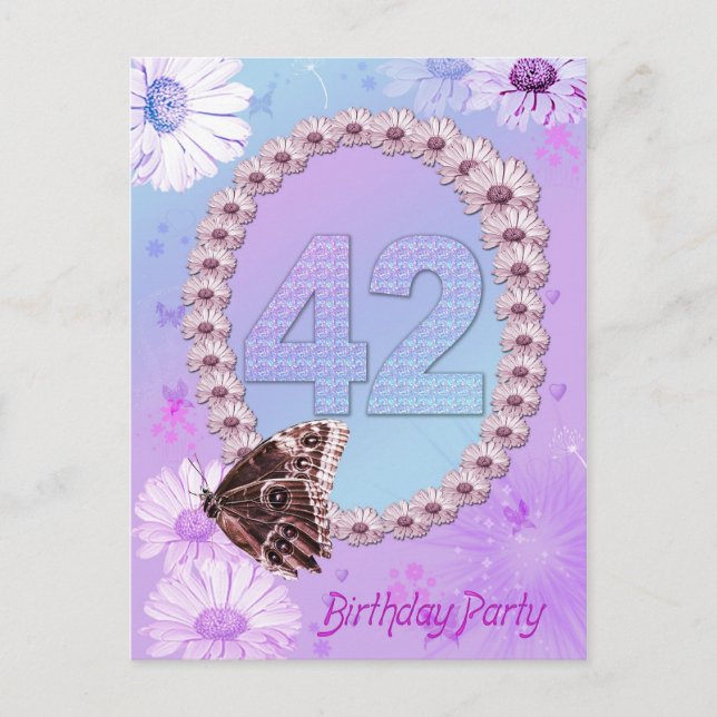 42nd Birthday party Invitation Postcard (Front)