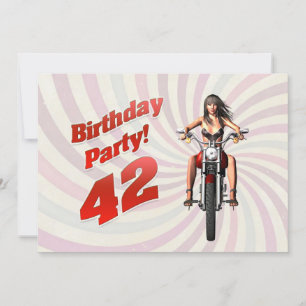 42nd birthday party with a girl on a motorbike invitation