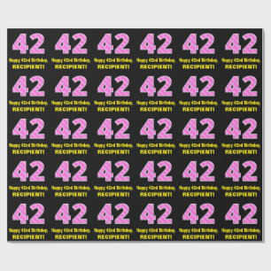 42nd Birthday: Pink Stripes and Hearts "42" + Name Wrapping Paper