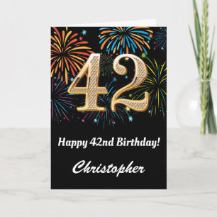42nd Birthday Rainbow Fireworks Black and Gold Card