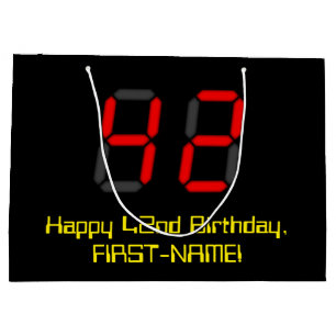 42nd Birthday: Red Digital Clock Style "42" + Name Large Gift Bag