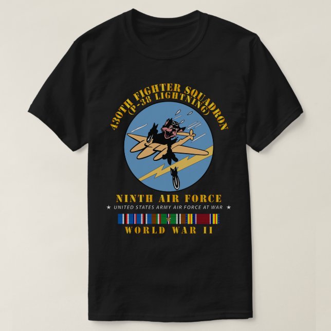 430th Fighter Squadron P38 Lightning 9th AF WWII w T-Shirt (Design Front)