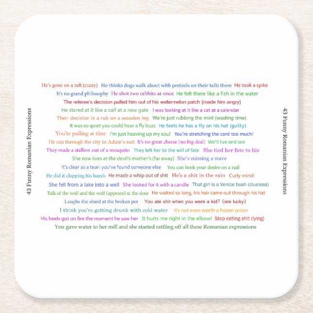43 Funny Romanian Expressions Conversation Piece  Square Paper Coaster (Front)