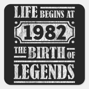 43 Year Old 1982 Birth Of Legend 43rd Birthday Square Sticker