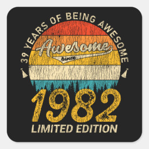 43 Year Old 1982 Retro Awesome 43rd Birthday Gift Square Sticker