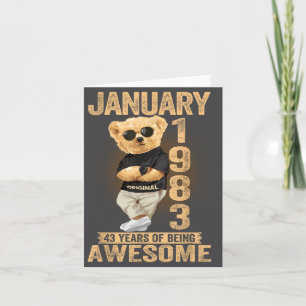 43 Year Old January 1983 Teddy Bear 43rd Birthday  Card