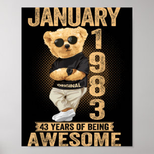 43 Year Old January 1983 Teddy Bear 43rd Birthday Poster