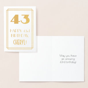 43rd Birthday: Art Deco Inspired Look "43" & Name Foil Card