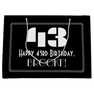 43rd Birthday ~ Art Deco Inspired Look "43" + Name Large Gift Bag