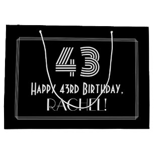 43rd Birthday — Art Deco Inspired Look "43" & Name Large Gift Bag