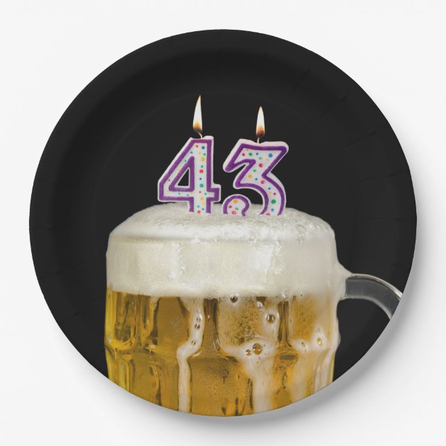 43rd Birthday Beer on black Paper Plate (Front)