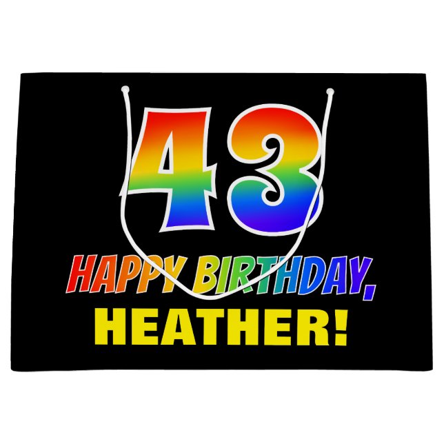 43rd Birthday: Bold, Fun, Simple, Rainbow 43 Large Gift Bag (Front)