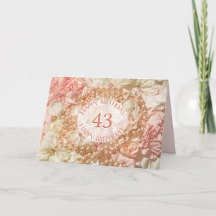 43rd Birthday card with pearls and petals