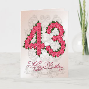 43rd birthday card with roses and leaves