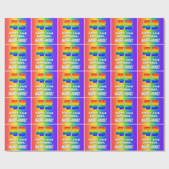 43rd Birthday: Colourful, Fun Rainbow Pattern # 43 Wrapping Paper (Flat)