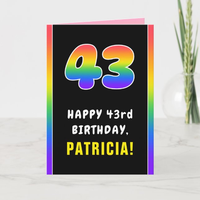43rd Birthday: Colourful Rainbow # 43, Custom Name Card (Front)