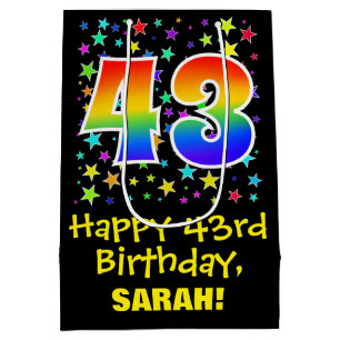 43rd Birthday: Colourful Stars Pattern & Rainbow 4 Medium Gift Bag
